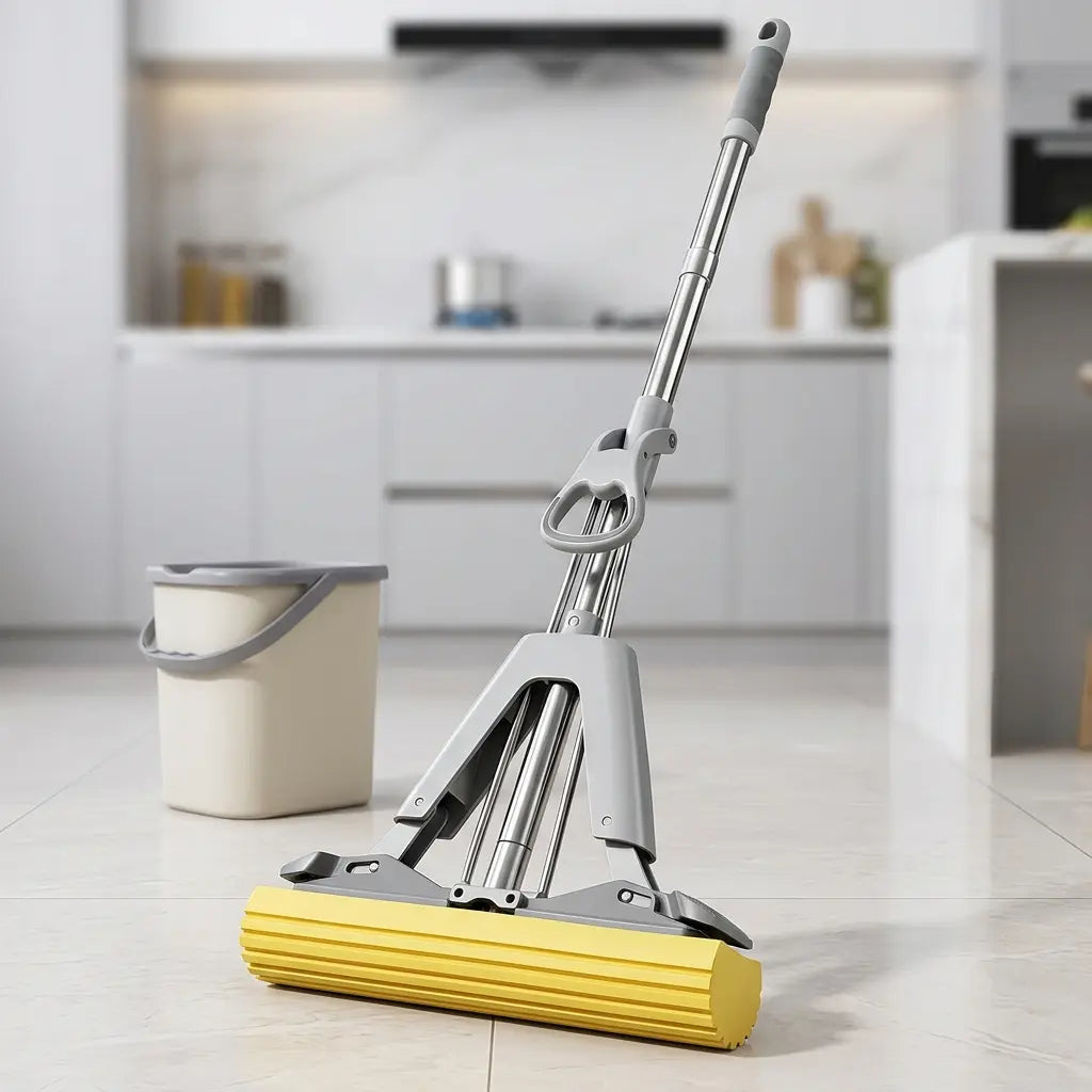 Double Squeeze Floor Sponge Mop with Self-Wringing Mechanism