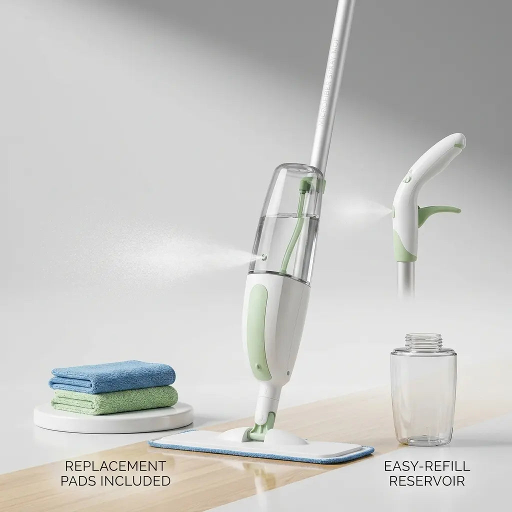 Healthy Microfiber Spray Mop – Ergonomic Flat Floor Cleaner & Dust Mop