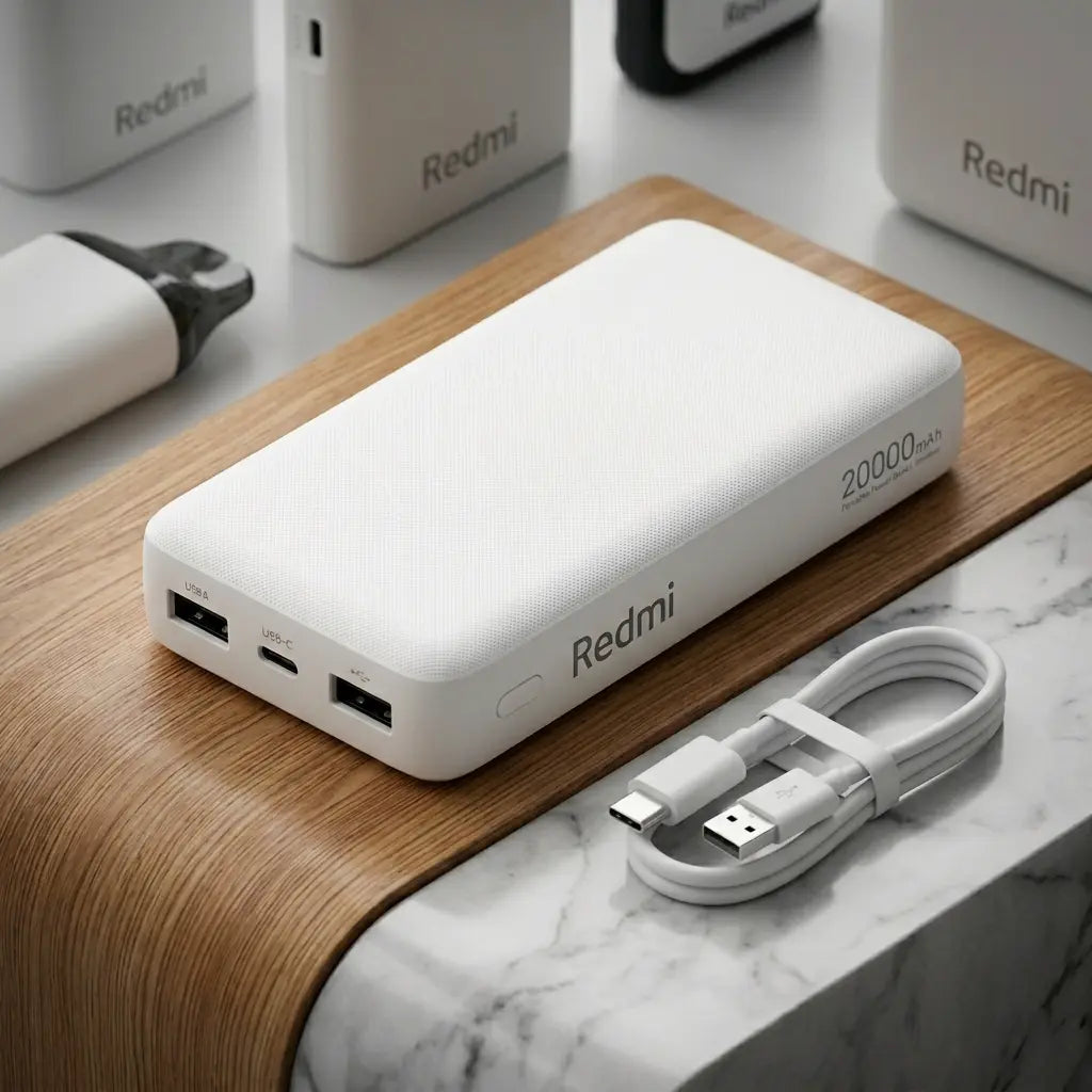 Xiaomi Redmi 20000mAh Portable Power Bank – 18W Fast Charge, Dual USB Output, USB-C & Micro-USB Dual Input, High-Density Lithium Polymer Battery