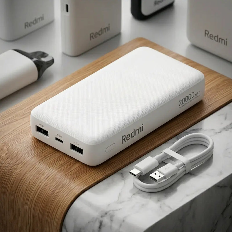 Xiaomi Redmi 20000mAh Portable Power Bank – 18W Fast Charge, Dual USB Output, USB-C & Micro-USB Dual Input, High-Density Lithium Polymer Battery