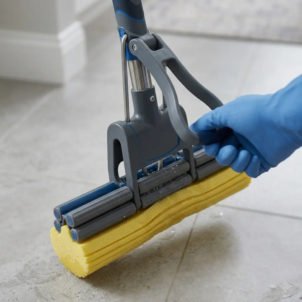 Double Squeeze Floor Sponge Mop with Self-Wringing Mechanism