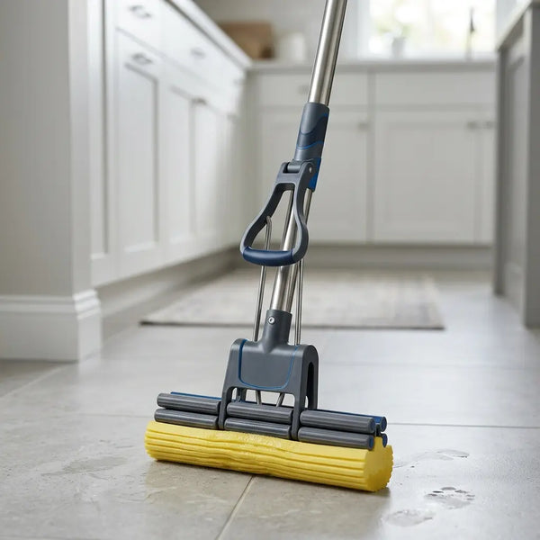 Double Squeeze Floor Sponge Mop with Self-Wringing Mechanism